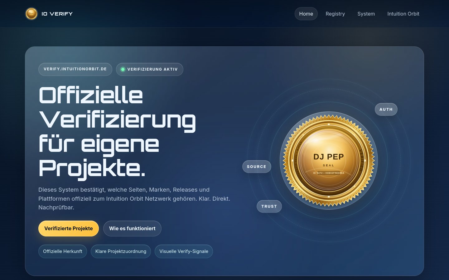 Screenshot der Website verify.intuitionorbit.de
